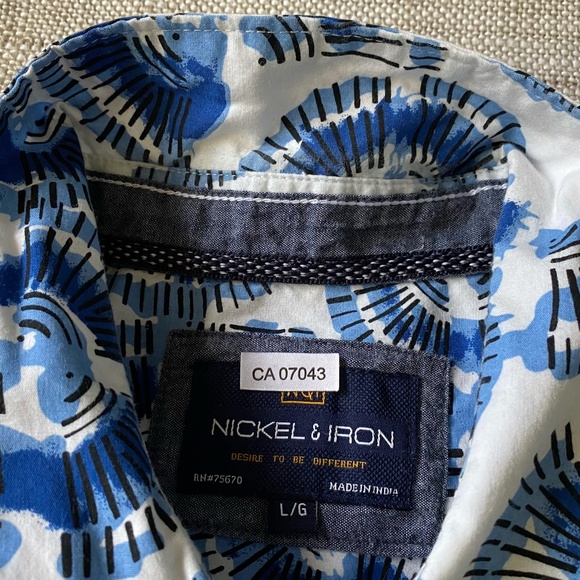 Nickel & Iron Mens Blue/White Cotton Summer Vacation Coastal Shirt- Sz-L - Picture 10 of 16